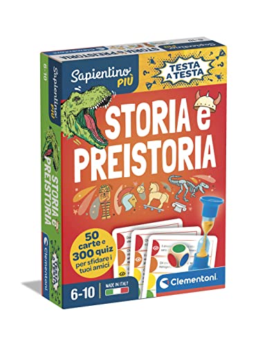 COSA CONTIENE: gioco educativo Made in Italy; adatto per bambini dai 6 ai 10 anni, include 50 carte quiz con domande storiche, un dado con facce colorate, una clessidra per il tempo e una guida con suggerimenti di gioco