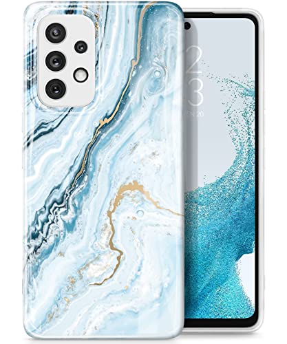GVIEWIN Compatible con Samsung Galaxy A53 2022 5G, mármol fino y resistente a los golpes, goma suave de poliuretano termoplástico, elegante carcasa Aurora Lite Series (sal marina / azul) Cover