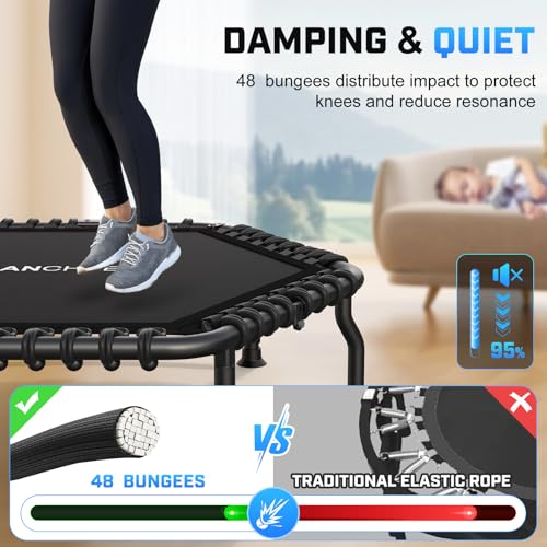 Image of ANCHEER Trampoline, 50'' Rebounder Trampoline for Adult with Bar, Indoor Mini Trampoline, 550LBS Fitness Trampoline with Bungee, Jumping Cardio Equipment, Exercise Trampoline at Home