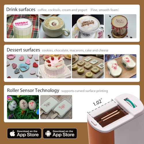 EVEBOT Handheld Food PrintPen Portable Mini Coffee PrintPen Latte Art Macaron Cookie DIY Design, Bluetooth 4.2-1PCS Black Color