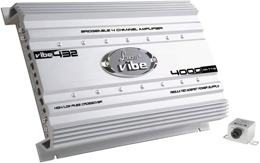 Premium Lanzar Car Audio, Amplifier Car Audio, Car Stereo Amplifier, 4,000 Watt, 4-Channel, Mosfet Amplifier, RCA Input, Subwoofer Bass Control, Power Amp, LED Indicator, Car Electronics (VIBE432)