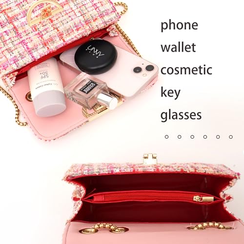 Image of Women Tweed Small Shoulder Bag Handbag and Purse Fashion Ladies Chain Quilted Crossbody Bag Evening Bag Clutch