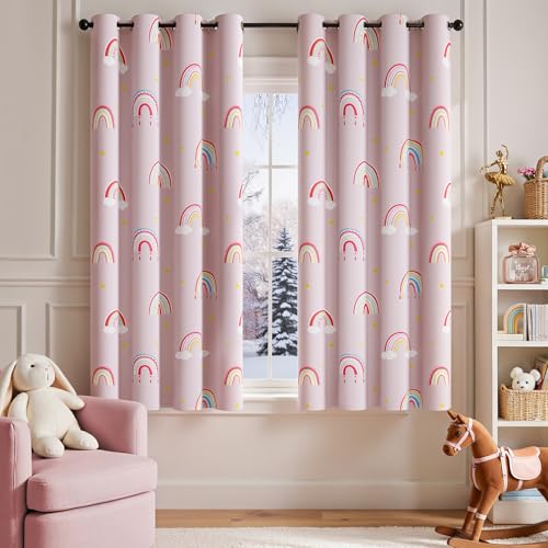 jinchan Nursery Blackout Curtains for Kids Room Rainbow Pink Curtains