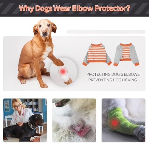 Image of FUAMEY Dog Recovery Sleeve with Elbow Protector,Dogs Shirt Stop Licking Joints,Pet Long Sleeve Suit Protecting Dog's Front Leg Arm Wounds Cover Skin Conditions Orange Stripes S