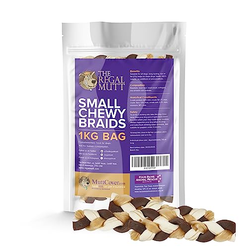The Regal Mutt - Small Braid Chews - 1kg Bag, Light Brown, 1 kg (Pack of 1)