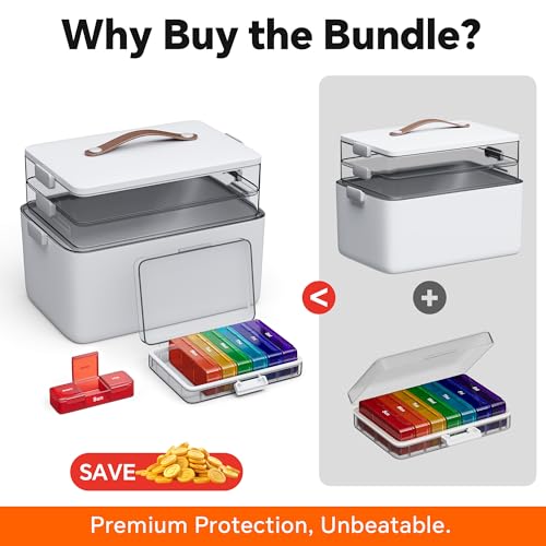 Image of CTIME 3-Tier Medicine Organizer with Pill Case - Portable Pill Case & Empty First Aid Kit for Home, Travel, RV, School, Dorm, Ideal Elderly, Father Gift