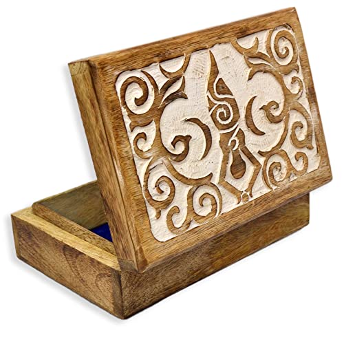 Craftclick 7 Inch Wooden Jewelry Box - Handmade Wood Art Portable Treasure Organiser Keepsake-Decorative Wooden Memory Storage Case Single Compartment For Women Men Jewel - Vintage Trinket Box (Lady Of Peace) #TOP2