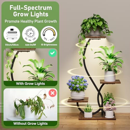 Image of BACEKOLL Plant Stand Indoor with Grow Lights - 2 Pack Plant Shelf, Lighted Corner Plant Stands for Indoor Growing, 4 Tiered Metal Flower Holder, S-Shaped Decorative Shelves for Home, Hallway, Black