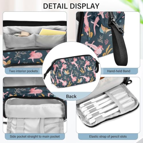 Image of Axolotls Print Pencil Case Pouch Big Capacity Pencil Bag Box Organizer Pen Case with Compartmens Stationery Organizer for Girls Boys Women School College Office
