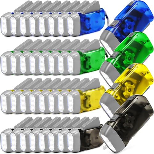 Mudder Linterna de manivela de 24 piezas con linterna de carga LED autoalimentada dinamo para emergencias de camping (azul, gris, amarillo, verde)