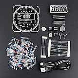 Sutinna DIY LED Digital Uhr Set Multifunktions Drehung Lichtsteuerung Elektronischer Digitaler LED Temperaturwecker für Zuhause, Schule (Grün + Kabel + Hülle)