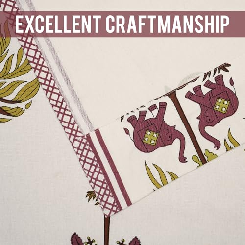 Image of Story@Home Cotton Curtain | Curtains 8 Feet Long Set of 2 | Traditional Printed | Bohemian Curtain | Room Darkening | Semi Long Door Curtains for Living Room | (116 X 242 Cm, White & Maroon /Mustard)