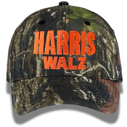 Mossy Oak Harris Walz 2024 Camo Hat – Mid-Profile, Structured, Durable 60/40 Cotton-Poly Blend, Adjustable Velcro Closure, Bold Orange Embroidery, Color New Break Up Camoflauge Pattern