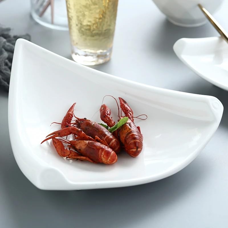 Assiettes à dîner en céramique Blanche Pure, Bol à Soupe, Bol à Salade, Bol à Dessert, Bol Triangulaire, Vaisselle créative pour hôtel, Restaurant Occidental, Bol à Fruits, as(10 inches)