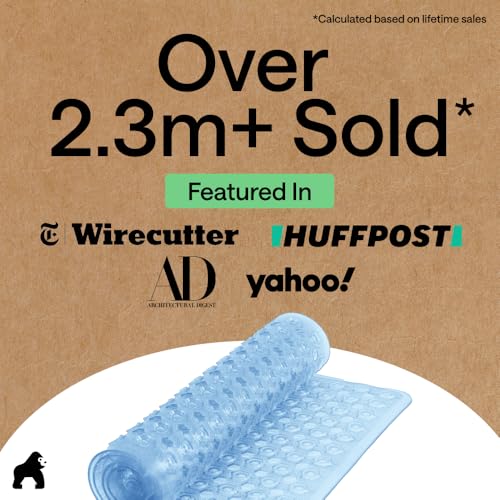 Image of GORILLA GRIP Bath Tub Shower Mat, Bathtub Floor Liner, 35x16 Clear Blue