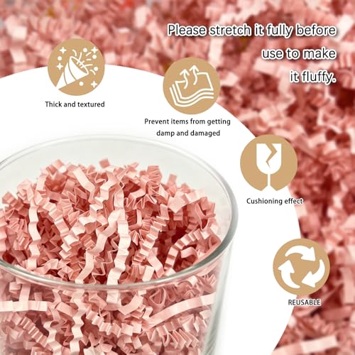 Image of Zankubom 1 /2LB Pink Crinkle Cut Paper Shred Filler Great for Gift Wrapping, Pink Basket Fillers, Birthday, Gift Wrapping, Valentine's Day Christmas Wedding Party Decor Filling Supplies