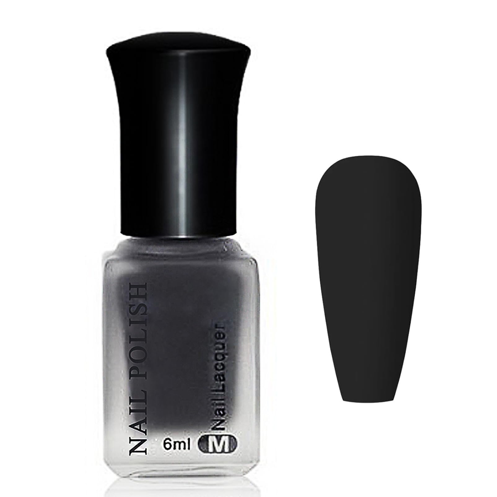 Virellay Schwarzr Matte Nagellack, Schnell Trocknende Langanhaltender Nagellack Schwarz Matt, Hochpigmentierter Samtlack Nail Polish, Frauen DIY Nagelkunst Maniküre 6ML (Schwarz, 6 ml)