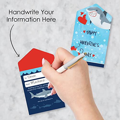 Image of Big Dot of Happiness Shark Zone - Jawsome Shark Cards for Kids - Happy Valentine's Day Pull Tabs - Set of 12
