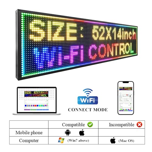 Image of P10 Outdoor Led Sign 52 inchx14 inch RGB Full Color WiFi Programmable Bright LED Scrolling Message Display Board, Perfect Solution for Advertising