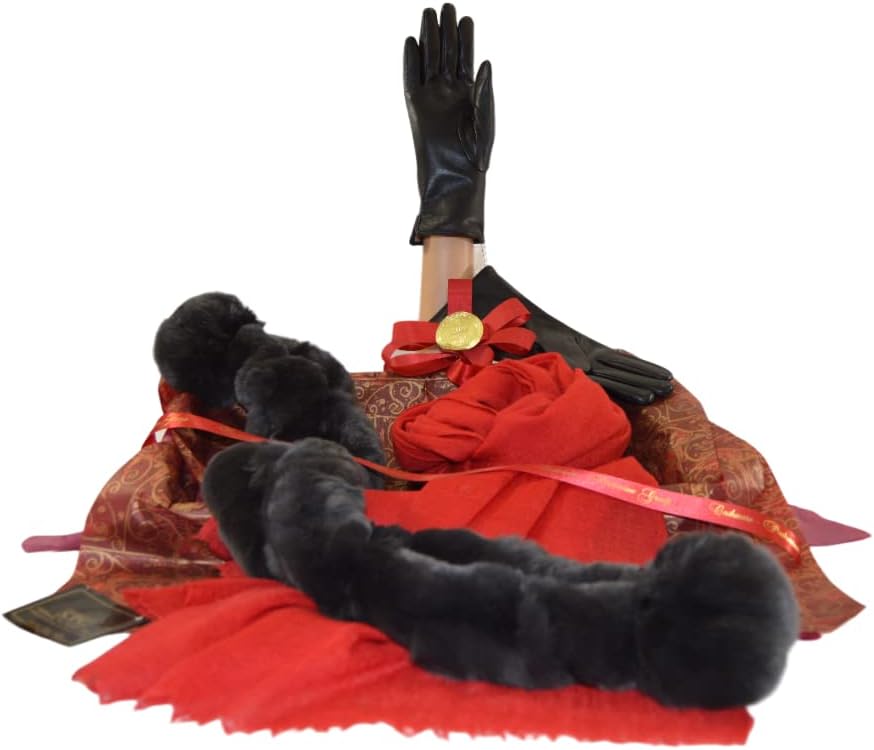 Gift Box - includes Pure Pashmina Scarf, Leather Gloves & Fur Headband/Neckwarmer