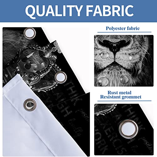 Aatter 4 Piece Mens Lion Shower Curtain Set Crowned Inspirational Quotes Black Wild Animal King 60Wx72L Curtains Decor With Non-Slip Rugs, Toilet Lid Cover And Bath Mat Bathroom Accessories, Modern #TOP3