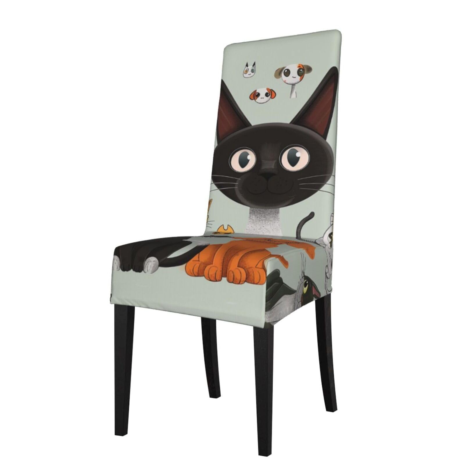 WPKJU Cartoon Cat and Dog Print Dining Chair Covers Removable Chair Seat Covers Decorative for Kitchen & Bar Stools