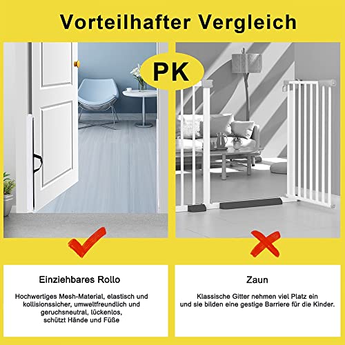 Melko Türschutzgitter Treppenschutzgitter Absperrgitter - ver. Farben - Ausziehbar - für Kinder Hunde Babys Welpen und andere Haustiere - Einrollbar Treppengitter Hundebarrieren Treppenschutzrollo