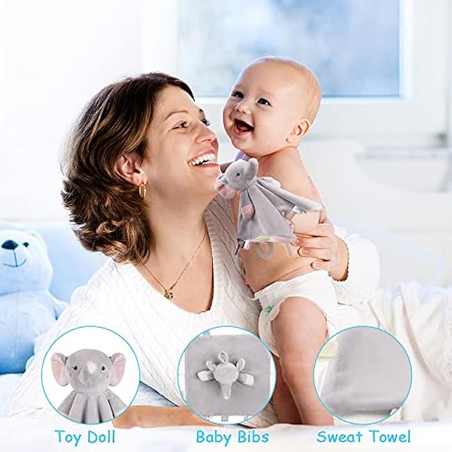 Vicloon Elephant Baby Security Blanket, Plush Baby Security Blanket with Tags&Teether, Babies Security Blanket for Boys&Girls, Security Blanket Hang on Nursery Strollers, Cribs, Car Seats(Grey)