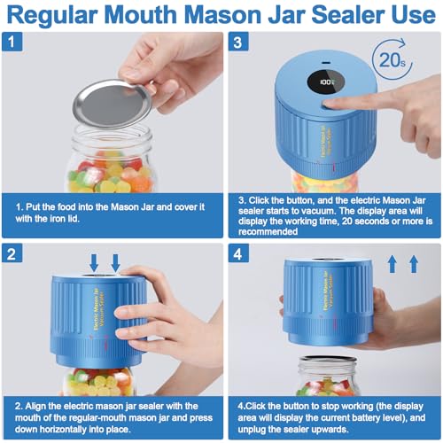 Image of LOVE MOMENT Electric Mason Jar Vacuum Sealer Kit - Blue | for Wide Mouth and Regular Mouth Mason Jar