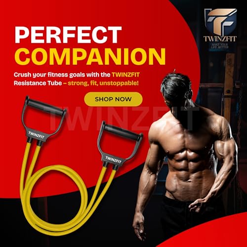 Image of Premium Resistance Tube with Handles Exercise Band for Workout, Strength Training, Full Body Workout, Home Gym Use Men & Women Tonning Tube for Warm up 25Kg Band Yellow (Yellow Color)