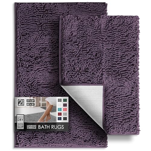 Hearth & Harbor Bathroom Rugs Chenille Bath Mat - Machine Washable Bath Mats for Bathroom Non-Slip Backing Rubber Quick Dry Bathroom Mat