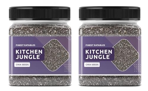 Image of Kitchen Jungle Raw Chia Seeds 300g Jar Pack of 2 | chia Seeds For Eating | Diet Snacks for weight loss | Omega-3 Seed Non-GMO and Fibre Rich