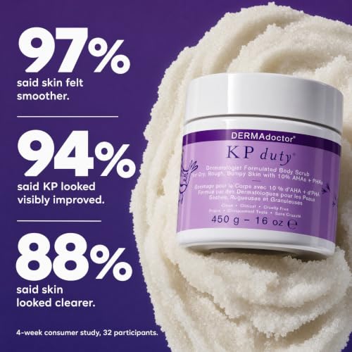 Image of DERMAdoctor KP Bump Eraser Body Scrub with 10% AHAs + PHAs for Keratosis Pilaris, Dry, Rough, and Bumpy Skin, Dermatologist Formulated Exfoliating Body Scrub with Glycolic and Lactic acids - 16 Fl oz