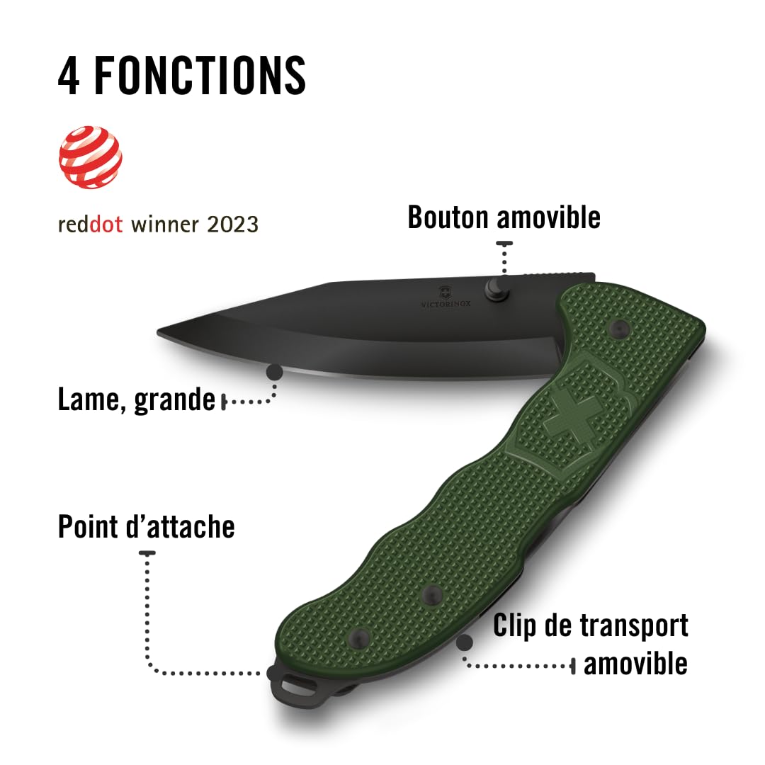 Victorinox Couteau Suisse Hunter Evoke BSH Alox, Couteau Pliant Outdoor, 4 Fonctions, y c. Lame 10 cm et Bouton, Olive
