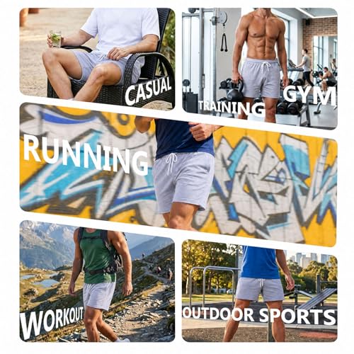 Jeixopu Mens 5" Athletic Workout Shorts Cotton Casual Shorts Elastic Waist Joggers Sports Gym Sweat Shorts (Light Gray-M) - image 6