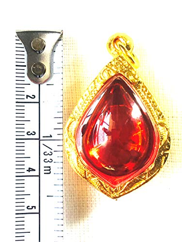 Red Naga Eye Stone Charm Pendant with Gold Case Lucky Amulet