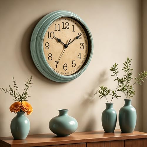 Image of Wall Clock, 9 Inch Silent Wall Clocks Battery Operated, Decorative Clocks for Kitchen Living Room, Bedroom (Teal)