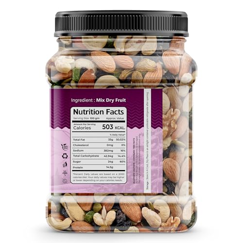 Image of Earthy Eats Premium Dry Fruits Trail Mix 500g | Wholesome Crunch Nut & Fruit Blend | Healthy Snack Mix for Daily Use, Gifting & Travel | Reusable Jar Pack