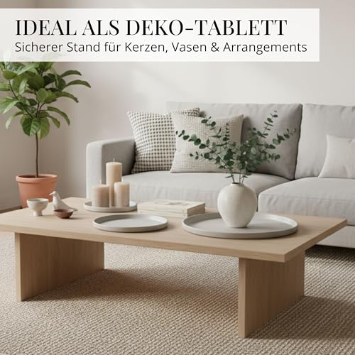 Deko Tablett 3er Set, Serviertablett rund (25 cm, 30 cm, 40 cm), Dekotablett für Adventskranz, Kerzentablett & ganzjährige Deko, Stilvolles Tablett rund Greige - Made in Europa