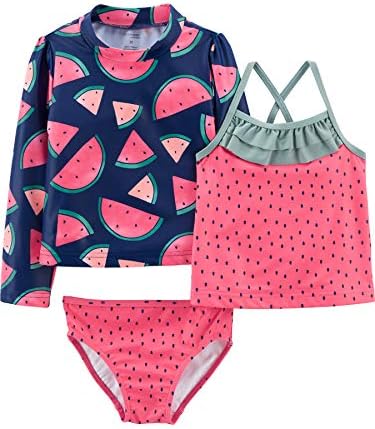 Simple Joys by Carter's Baby Girls' 3-Piece Assorted Rashguard Sets, Watermelon, 3-6 Months