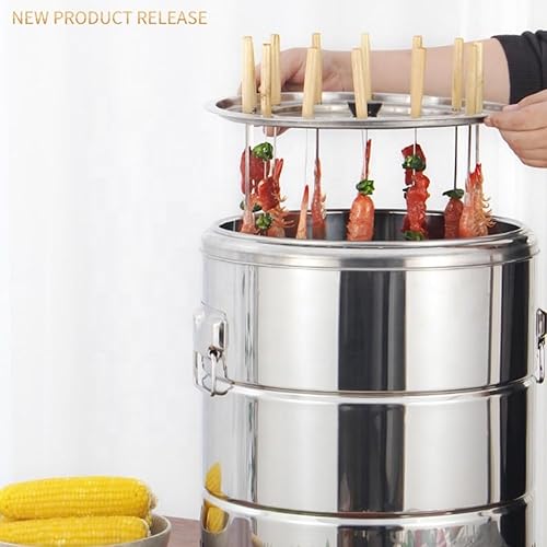 Miniatura 3 de Parrilla colgante para barbacoa sin humo con 20 pinchos, estufa de barbacoa de carbón de acero inoxidable, parrilla estofada de carbón, barril de