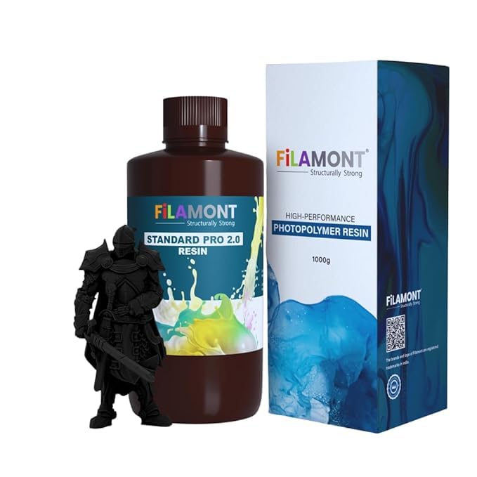 FiLAMONT Standard Pro 2.0 3D Printer Resin – Black, 1kg | High Precision, Durable UV-Curing Photopolymer for SLA, DLP, LCD 405nm Printers | Ideal for Prototyping & Engineering Models