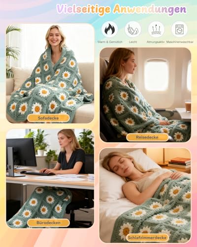 كوباي مجموعة كروشيه مربعة للمبتدئين من جراني، مجموعة كروشيه لبطانية ديزي، مجموعة كروشيه كاملة مع خطاف كروشيه، خيوط كروشيه، مجموعة كروشيه مع تعليمات فيديو خطوة بخطوة، تعلم الكروشيه