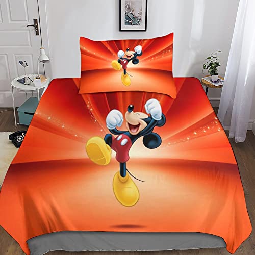 Mickey-Mouse Ropa De Cama Juego Funda Nórdica Anime Funda De Edredón 3D, Individual Doble King Size con Cremallera Microfibra con Almohada, para Niños, Niñas Y Adultos Single（135x200cm）