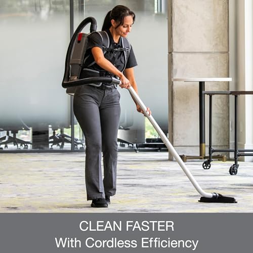 Sanitaire Transport Commercial Cordless Backpack Vacuum with Adjustable Wand, Dual 24V Batteries, Handheld Controls, SC580A. Gray