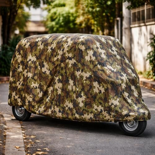 Image of Auto Rickshaw Cover Waterproof | Full Size Weatherproof 3-Wheeler Cover with Elastic Fit & Triple Stitching | Dust, Sun, Rain Protection for Electric & Petrol E-Rickshaw (Green Jungle Print)