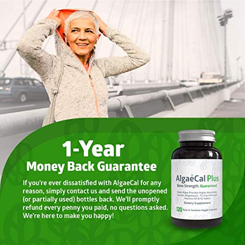 AlgaeCal Plus – Plant-Based Calcium Supplement with Magnesium, Boron, Vitamin K2 + D3 | Increase Bone Strength | All Natural Ingredients | Highly Absorbable | 120 Veggie Capsules per Bottle (6 Pack)