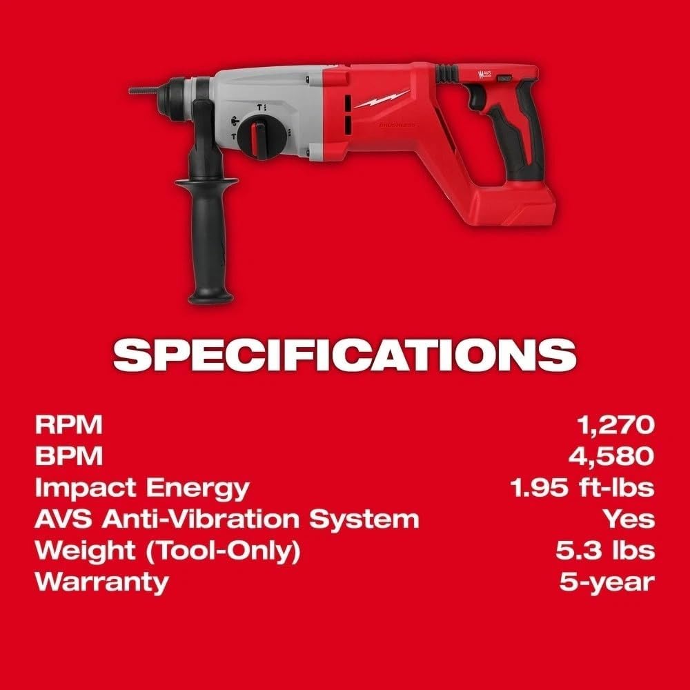 2613-20 Cordless Rotary Hammer for Milwaukee M18 18V Brushless 1" D-Handle Rotary Hammer - Bare Tool