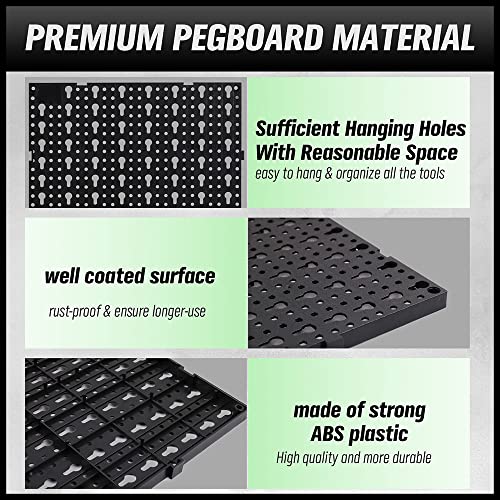 Swanlake 8Pcs Black Plastic Pegboard Panels, 152"Wide Garage Tool Pegboard #TOP4