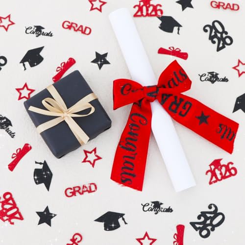 Image of 300Pcs Red and Black Graduation Table Confetti with Caps 2026,Congrats Grad Confetti 2026 Decorations, Perfect for 2026 Graduation Party Decor, Class Of 2026 Celebration Supplies